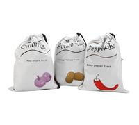 Lot de 3 sacs de rangement pour pommes de terre avec cordon de serrage et fermeture éclair latérale, 26 x 35 cm, réutilisables et ventilés pour ranger les sacs à poivrons colorés, oignons et légumes