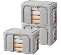 Lot de 3 Sacs de Rangement Vetement, 24 L Boîtes Vêtements Empilables avec Cadre en Métal, pour Vêtements Édredons, Couvertures