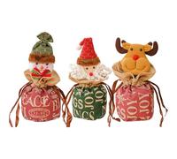 Lot de 3 sacs d'emballage de Noël, motif de dessin animé - Sacs à bonbons réutilisables en tissu | pour arbre, anniversaire, , bébés, vacances, fête, bonbons, mariage