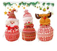 Lot de 3 sacs d'emballage de Noël, motif de dessin animé, sacs à bonbons réutilisables en tissu pour arbre, anniversaire, , bébés, vacances, fête, bonbons, mariage