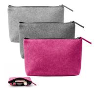 Lot de 3 sacs en feutre avec fermeture éclair - Trousse de maquillage multifonction en feutre à tracer - Petit - Gris et rose - Pour les voyages et la vie quotidienne - 20 x 16 cm