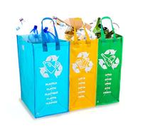 Lot de 3 sacs pour poubelle - sacs de tri sélectif - sacs en tissu lavables pour collecte différenciée - Multicolore