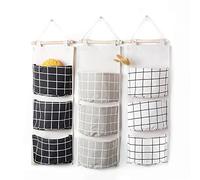 Lot de 3 sacs suspendus grillagés étanches - Accessoires de rangement en coton et lin - Sac utilitaire à suspendre - Convient pour la salle de bain (noir, blanc, gris)