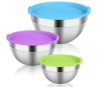 Lot de 3 saladiers gigognes ronds en acier inoxydable avec couvercles hermétiques pour la cuisson, la cuisine, la préparation et le stockage des aliments