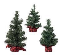 Lot de 3 sapins de Noël artificiels verts pour décoration d'intérieur et de bureau avec sac en toile de jute miniature en épicéa - Petite table d'intérieur ou de bureau - Décoration d'intérieur