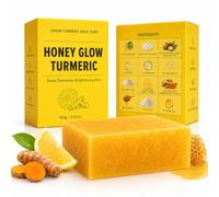 Lot de 3 savons à l'acide kojique au curcuma - Citron, miel, beurre de | Barre nettoyante quotidienne visage et corps, mousse riche, 100 g / 3.53 oz