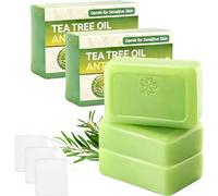 Lot de 3 savons à l'arbre à thé avec filets moussants - Savon naturel à l'huile d'arbre à thé pour le visage, le corps et les mains, parfum frais