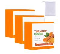 Lot de 3 savons au curcuma 100 % naturels faits à la main - Pour le visage et le corps - Savon hydratant - Cosmétique naturel - Pour tous les types de peau, réduction des pores et nettoyage en