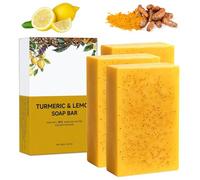 Lot de 3 savons éclaircissants au citron et au curcuma contre les taches sombres, 30 % plus grand, avec acide kojique, vitamine C, rétinol et beurre de karité, pur, sûr, pour le visage, le corps, les