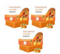 Lot de 3 savons naturels au lait de chèvre Persimmon - Élimine les odeurs corporelles - Anti-transpirant - Savon kaki fait à la main - Pour le visage et le corps - Éclaircit la peau - Améliore
