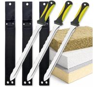 Lot de 3 scies d'isolation professionnelles dentelées en acier inoxydable pour isolation de grenier, laine de roche, polystyrène et panneau de mousse PIR/XPS - Poignée ergonomique à deux composants