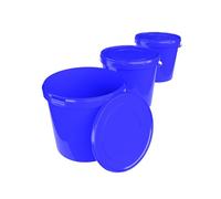 Lot de 3 seaux avec couvercle - 10 l - Bleu rond - En plastique alimentaire - Hermétique et stable - Avec poignée - Convient pour les aliments, produits chimiques, poudre à laver, colles
