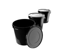 Lot de 3 seaux avec couvercle - 10 l - Noir - Rond - En plastique alimentaire - Hermétique et stable - Avec poignée - Convient pour aliments, produits chimiques, lessives, colles