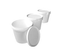 Lot de 3 seaux avec couvercle - 5 l - Blanc - Rond - En plastique alimentaire, hermétique et stable - Seau vide avec poignée et couvercle - Pour aliments, chimie, lessive, colles - Blanc 3
