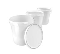 Lot de 3 seaux avec couvercle de 16 l - Blanc - Pour un usage alimentaire - Étanche et stable - Seau vide avec poignée et fermeture - Couvercle en polypropylène - pour les aliments