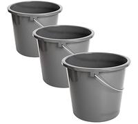 Lot de 3 seaux de nettoyage de 10 l, avec échelle de mesure et poignée en métal, seau de nettoyage en plastique, seau de nettoyage en plastique, sans BPA, gris, durable, polyvalent et robuste,