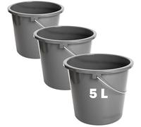 Lot de 3 seaux de nettoyage de 5 l, seau de lavage avec échelle de mesure et poignée en métal, seau de nettoyage en plastique, seau en plastique sans BPA, seau de lavage gris, durable, polyvalent et