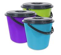 Lot de 3 seaux de Nettoyage en Plastique de qualité Alimentaire avec Couvercle - 3 Couleurs Assorties - 5 l