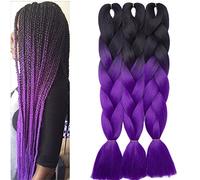 [Lot de 3] SEGO Extension Tressage Crochet Twist Braid - Jumbo Cheveux Synthéiques Cheveux Tressage Extensions Meches Tresses Pas Cher (60CM) Noir & Violet