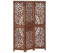 Lot de 3 séparateurs de pièce sculptés à la main en bois de manguier Marron | Brise-vue pliable, motif fait à la main, construction solide, montage facile, rangement peu encombrant