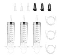 Lot de 3 seringues de 100 ml, 3 bouchons noirs avec adaptateur, tuyau, seringue avec tuyau, seringue à liquide, seringue en plastique pour l'alimentation animale, laboratoire, etc.