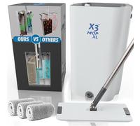 Lot de 3 serpillères XL pour séparer l'eau sale et propre, design à 3 chambres, balai plat et seau, nettoyage mains libres du sol, 3 serpillères réutilisables en microfibre incluses