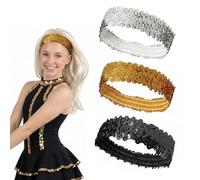 Lot de 3 Serre-têtes à Paillettes Élastiques - Noir, Doré, Argenté - Accessoires Disco pour Femmes et Filles - Pour Sport, Soirée, Nouvel An, Théâtre