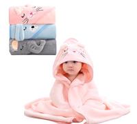 Lot de 3 serviettes à capuche : 80 x 80 cm Serviette bébé avec capuche, serviette de bain douce et super absorbante, poncho de bain unisexe