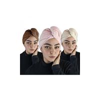Vivezen - Lot de 3 Serviettes Turban pour Cheveux - Microfibre - Beige Rose et Marron