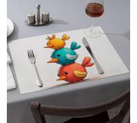 Lot de 3 sets de table en forme de fraise avec trois oiseaux colorés empilés les uns sur les autres - Jaune