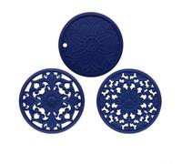 Lot de 3 sets de table en silicone creux pour glisser et renverser (bleu)