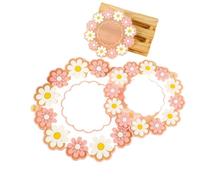 Lot de 3 sets table en forme marguerite mignonne, set, for assiette à dîner, coussinets isolés, tasse lait, café, dessous verre, cuisine isolant pour Friteuse(Pink,S)