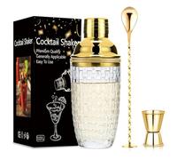 Lot de 3 shakers à cocktail en verre de 400 ml avec couvercle en acier inoxydable pour bar à la maison, amateur de cocktails, maison, bar, fruits mélangés (doré)