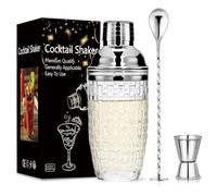 Lot de 3 shakers à cocktail en verre de 400 ml avec couvercle en acier inoxydable pour bar à la maison, amateur de cocktails, maison, bar, fruits mélangés (argenté)