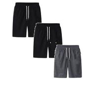 Lot de 3 Short Homme D'été Short Cargo Taille Élastique Pantalon Court Été Coton Blend Cordon de Serrage Bermuda de Travail Couleur Unie Shorts et Bermudas Sport Loisirs Jogging Sport Fitness