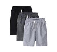 Lot de 3 Shorts Bermuda Homme Taille Élastique Décontracté, Short Sport Homme Mi-Long Ample Léger avec Poches Zippées, Pantalon Court Confortable pour l'Été, Cendré Clair, Gris Foncé, Noir, M-6XL