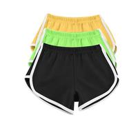 Lot de 3 shorts de yoga en coton pour femme - Short d'été extensible à enfiler confortable pour VTT, cyclisme, gym, entraînement, jogging, randonnée, sport, 2# noir + fruit vert + jaune, S