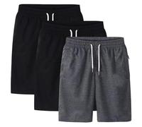 Lot de 3 Shorts D'été en Coton Short Cargo Homme Pantacourt Homme Taille Élastique Pantalon Court éTé Coton Cordon de Serrage Bermuda de Travail Couleur Unie Sport Fitness Loisirs Jogging