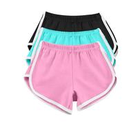 Lot de 3 shorts d'été pour femme - Pour entraînement, gym, sport, yoga, jogging, plage, maillot de bain léger et confortable - Taille élastique - Décontracté - Doux et mignon, Z02sky Blue01, L