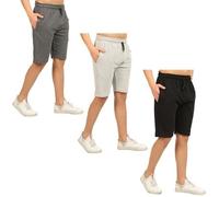 Lot de 3 Shorts Homme COMEOR Noir / Gris Foncé / Gris Clair - Bermuda Été, Coupe Droite, Taille Élastique à Cordon L