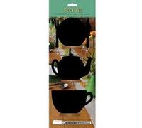 Lot de 3 Silhouette ardoise théière/assiette/tasse base en bois. Feutre-craie inclus Multicolore G
