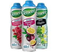 Lot de 3 sirops Teisseire Zéro Sucres (Fruit de la Passion, Framboise-Cranberry, Mojito) pour Boisson Rafraîchissante, Cocktails, Bidon Recyclable 3x60cl
