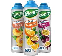Lot de 3 sirops Teisseire Zéro Sucres (Tropical, Pêche, Fruit de la Passion) pour Boisson Rafraîchissante, Cocktails, Bidon Recyclable 3x60cl
