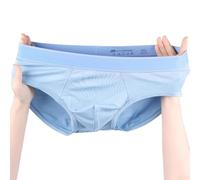 Lot de 3 slips en coton pour homme, taille moyenne, avec pochette en forme de U, tissu doux respirant, soutien bombé, pour homme (L bleu clair)