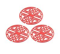 Lot de 3 Sous-Verre Décoratifs Flexibles de Style Rétro Chinois pour Tasse de Cuisine Rouge
