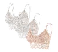 Lot De 3 Soutien-Gorge Bandeau Sans Armature Femme Rassembler Sous-Vêtements Dentelle Sans Soudure Confortable Respirant Push-Up Lingerie Brassière Petit Gilet Classic Stretch pour Quotidien Sport