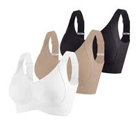 Lot de 3 Soutien-Gorge Femme sans Armature Brassière Sport Bretelles Réglables Top Côtelé Extensible Confortable Maintien Léger sous-Vêtement Élégant pour Entraînement Quotidien