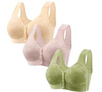 Lot de 3 soutiens-gorge à fermeture avant grande taille, soutien-gorge à armatures en dentelle pour femmes âgées avec bouton sur le devant, sous-vêtements de soutien sans fil, soutien-gorge push-up