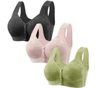 Lot de 3 soutiens-gorge à fermeture avant grande taille, soutien-gorge à armatures en dentelle pour femmes âgées avec bouton sur le devant, sous-vêtements de soutien sans fil, soutien-gorge push-up