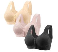 Lot de 3 soutiens-gorge à fermeture avant grande taille, soutien-gorge à armatures en dentelle pour femmes âgées avec bouton sur le devant, sous-vêtements de soutien sans fil, soutien-gorge push-up